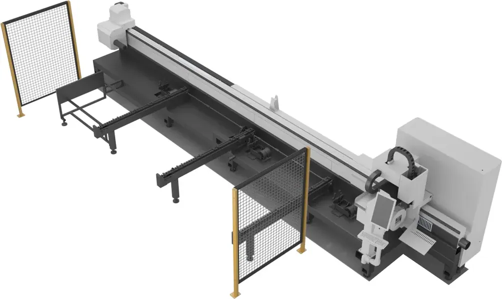 Top view of automated tube laser cutting system